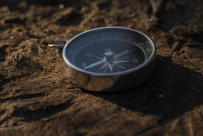 Close-up of navigational compass