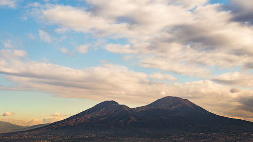 View of the vesuvius volcano and mount somma taken from the square of san martino