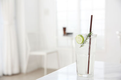 Close-up of wine glass on table