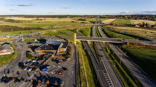 High angle view of highway in city