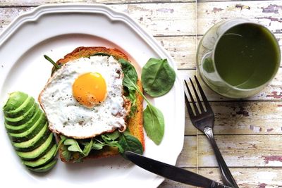 Close-up of breakfast served on table