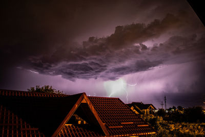 Panoramic view of residential district against dramatic sky