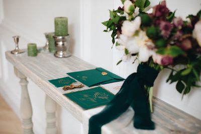 High angle view of potted plant on table