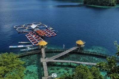 High angle view of ship in sea