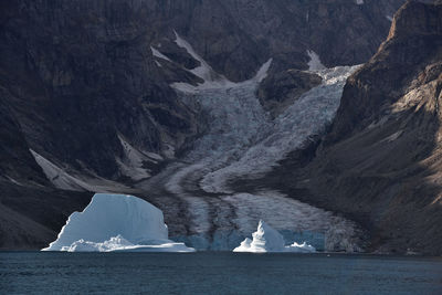 Scenic view of sea against mountain
