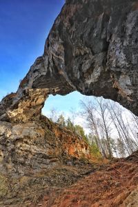 Low angle view of rock formation against sky