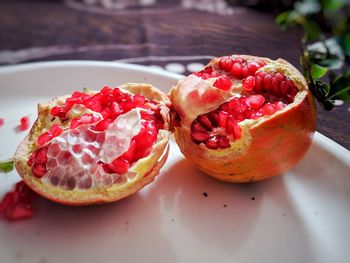 Close-up of pomogrinate on table