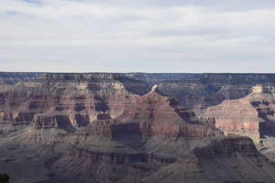 Rock formations in canyon against cloudy sky