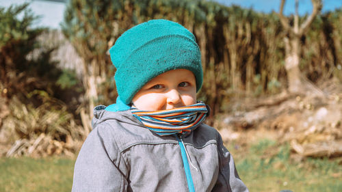 Portrait of boy wearing knit hat
