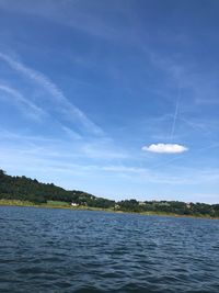 Scenic view of sea against blue sky