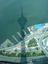 Aerial view of city against sky