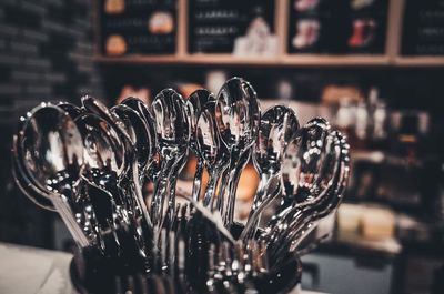 Close-up of christmas decorations in restaurant