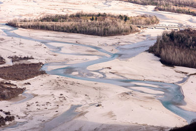 High angle view of road during winter