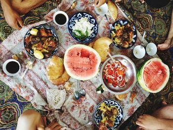 High angle view of person preparing food