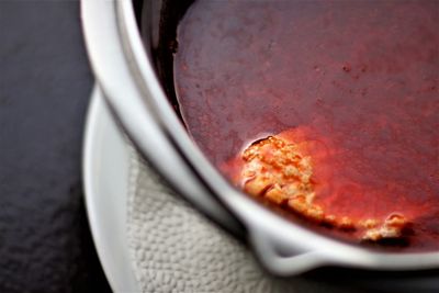 Close-up of meat in cooking pan