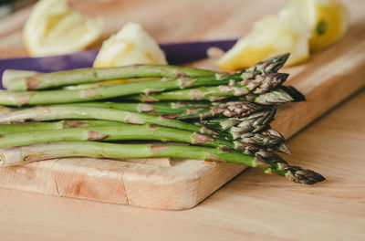 High angle view of vegetables on cutting board