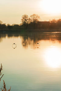 Scenic view of lake against sky during sunset