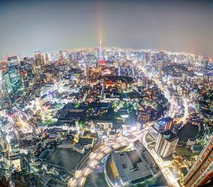 Aerial view of city at night