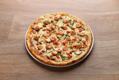 High angle view of pizza on table