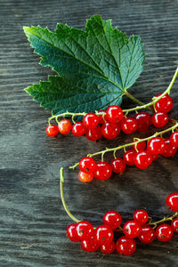 High angle view of strawberries on table