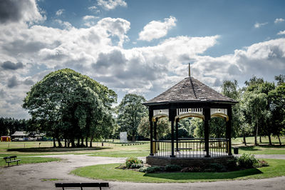 Gazebo in park against sky
