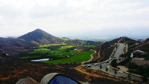 High angle view of city against sky