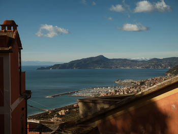 Scenic view of sea and buildings against sky