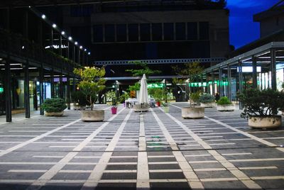 Illuminated street light on road amidst buildings at night