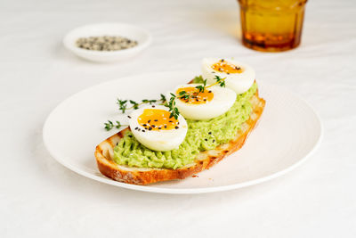 Close-up of breakfast served on table