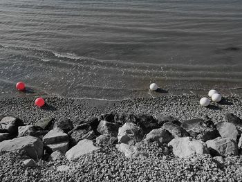 High angle view of balloons on beach