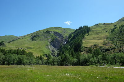 Scenic view of landscape against clear blue sky