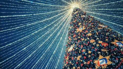 High angle view of illuminated fireworks at night