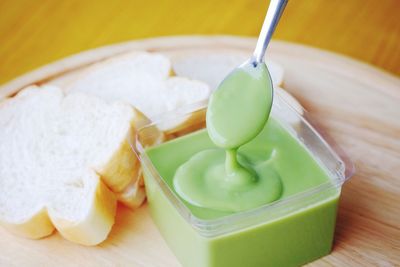 High angle view of breakfast on table