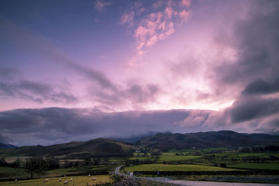 Sunrise in the lake district near keswick, cumbria, uk