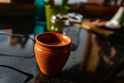High angle view of coffee on table