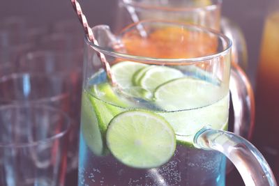 Close-up of cocktail in glass on table