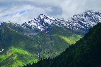 Scenic view of snowcapped mountains against sky