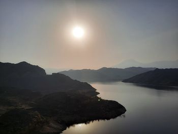 Scenic view of mountains against sky during sunset