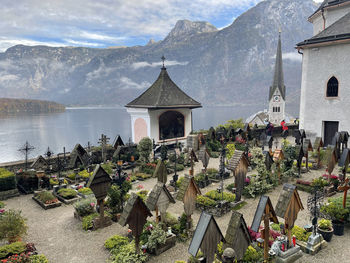 Ancient cemetery on the mountain near the lake