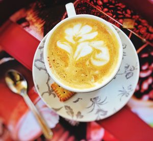 Close-up of cappuccino on table