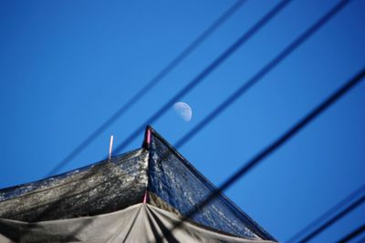 Low angle view of roof against clear blue sky