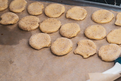 High angle view of cookies on table