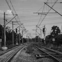 Railroad tracks against clear sky