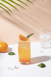 Orange juice on table