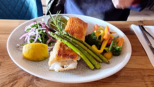 Close-up of food in plate on table