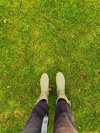 Low section of person standing on field