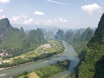 Scenic view of landscape and mountains against sky