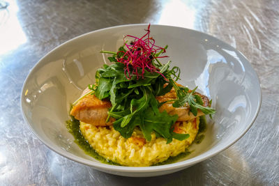 High angle view of meal served in bowl