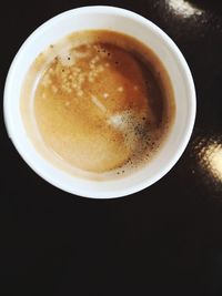 Directly above shot of cappuccino served on table