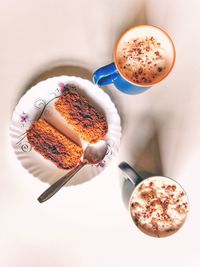 High angle view of breakfast on table